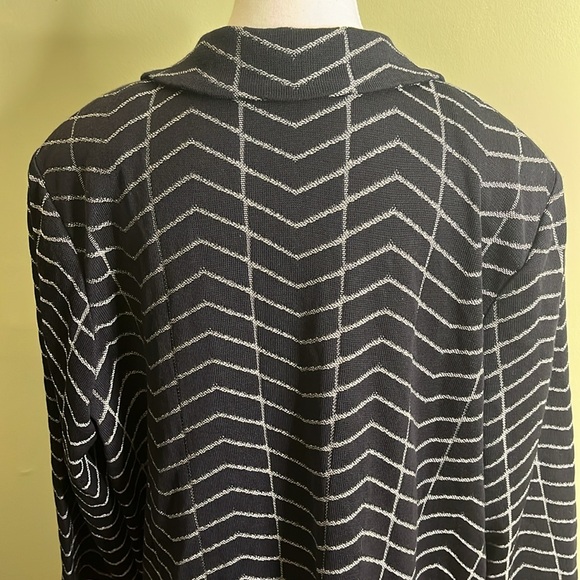 Misook Women's Jacket Blazer Chevron Knit One Button Notched Collar Blue - Picture 13 of 15